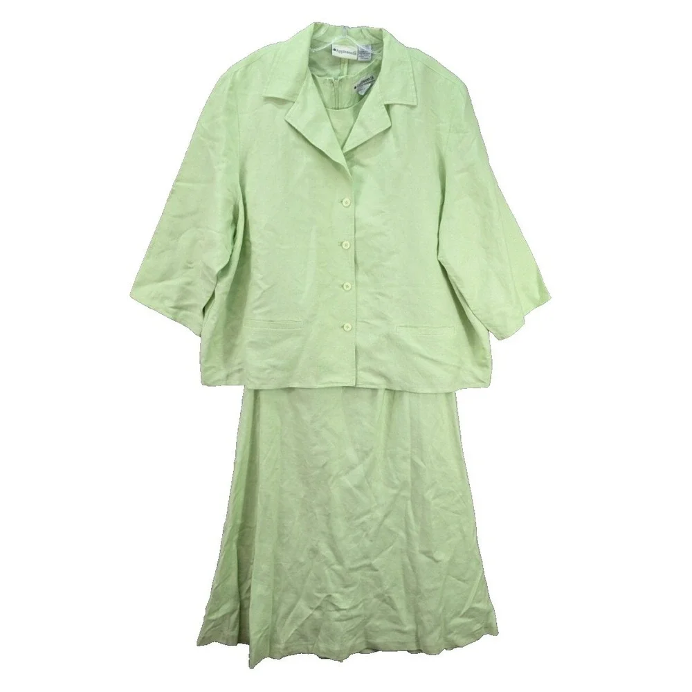Appleseeds Button Front Top w/ Dress Women's Plus Size 20W Linen Blend Pistachio